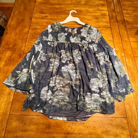 Time and Tru Printed Lace Peasant Top New Wi Tags Womens L Blue 35.0=R9 - Picture 2 of 13